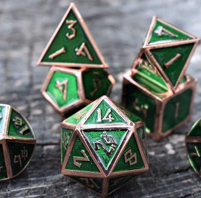 Elder Runes Emerald And Bronze Metal Dice Set