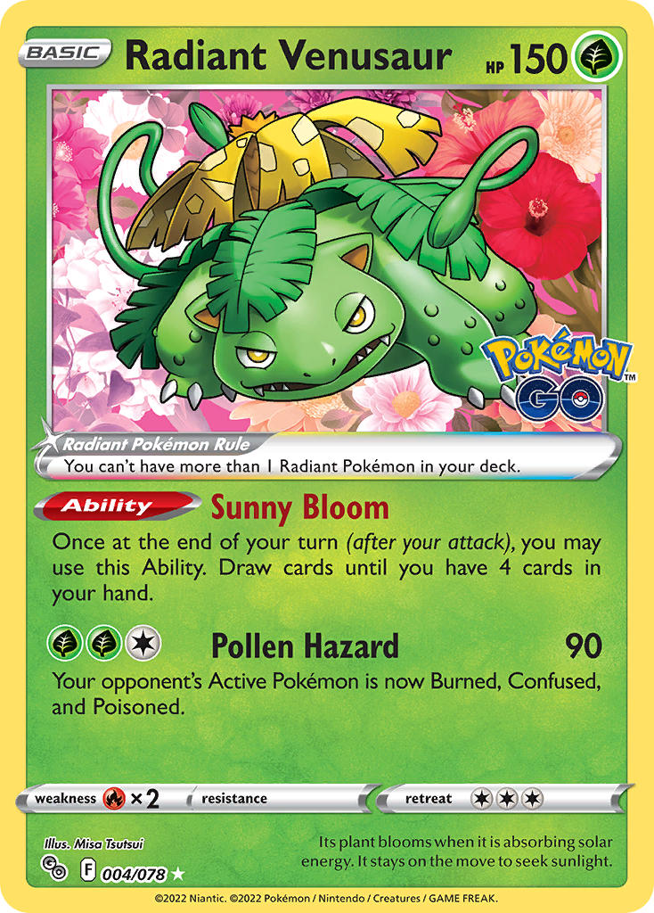 Radiant Venusaur - 004/078 (PGO) Radiant Rare - Near Mint Holofoil
