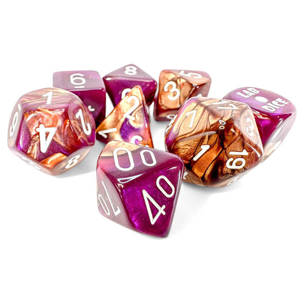 CHX30071: Gemeni - Poly Set Copper-Purple w/white (7) (Lab Dice 9)