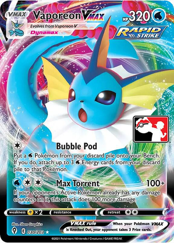 Vaporeon VMAX - 030/203 (SWSH07) Ultra Rare - Near Mint Holofoil Prize Pack Series