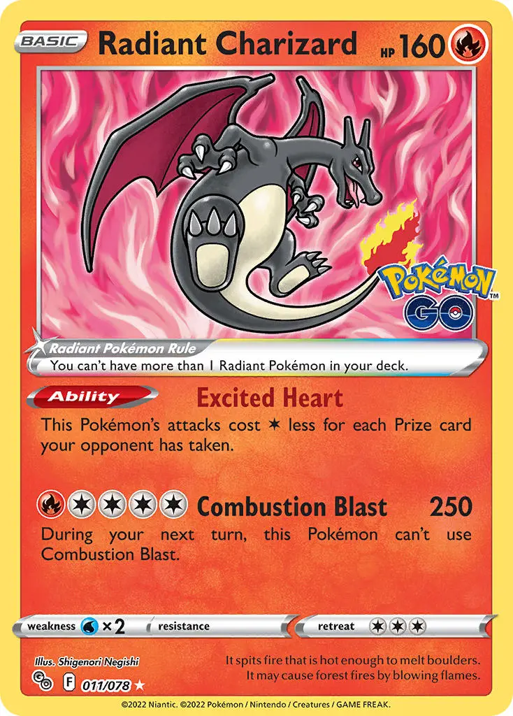 Radiant Charizard - 011/078 (PGO) Radiant Rare - Light Played Holofoil