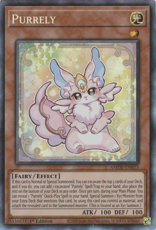 YuGiOh Trading Card Game Amazing Defenders Collector's Rare Purrely AMDE-EN013