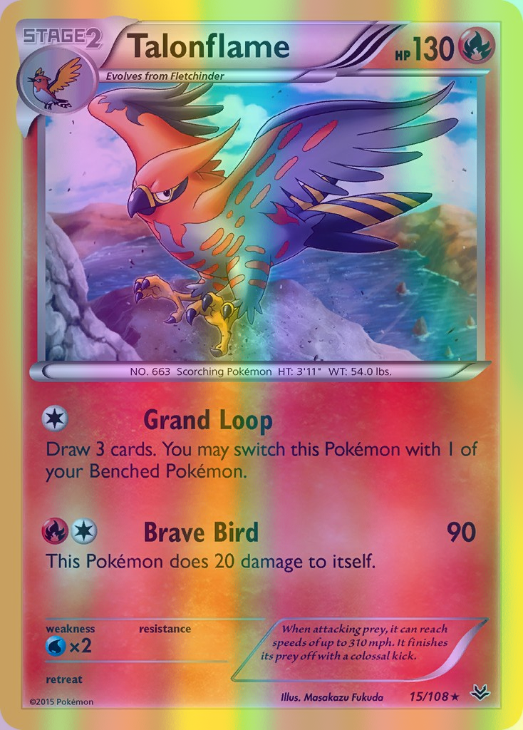 Talonflame - 015/108 (ROS) Rare - Near Mint Reverse Holofoil
