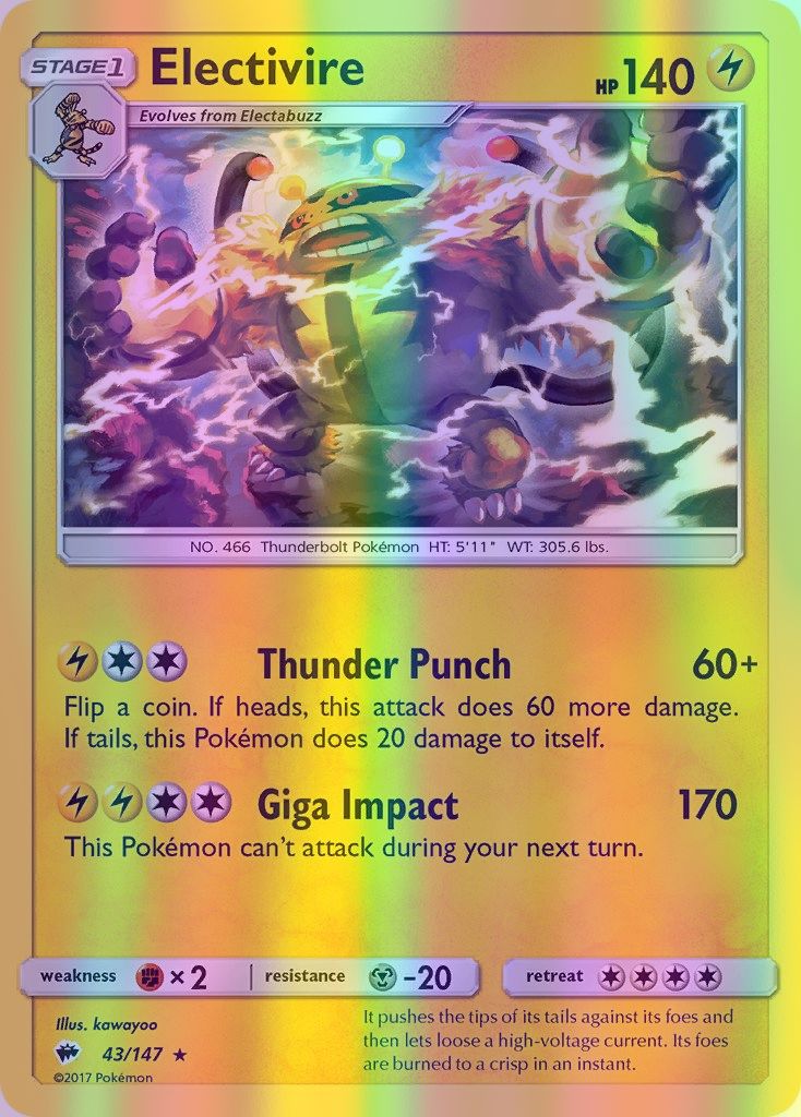 Electivire - 043/147 (SM:BUS) Rare - Near Mint Reverse Holofoil
