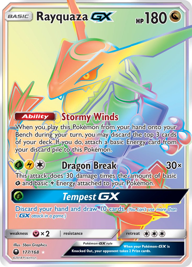 Rayquaza GX (Secret) - 177/168 (CES) Secret Rare - Near Mint Holofoil