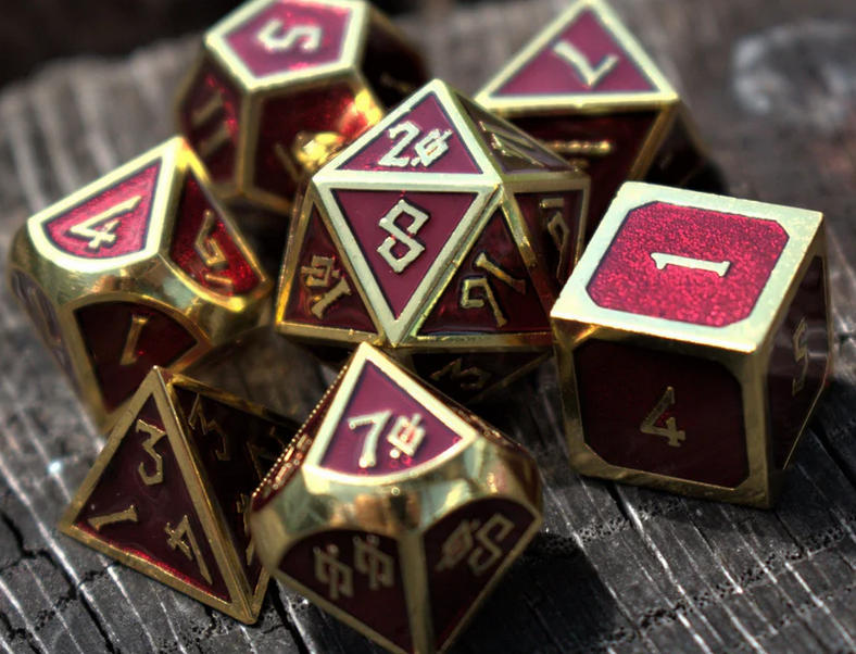 Elder Runes Crimson Blood And Gold Metal Dice Set