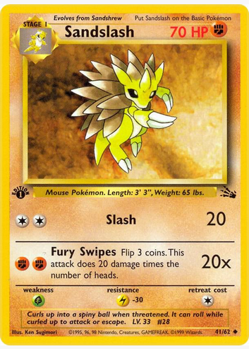 Sandslash - 41/62 (FO) Uncommon - Moderate Play 1st Edition