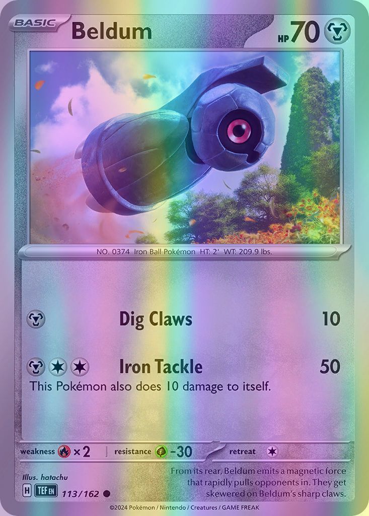 Beldum - 113/162 (TEF) Common - Near Mint Reverse Holofoil Beldum - 113/162 (TEF) Common - Near Mint Reverse Holofoil