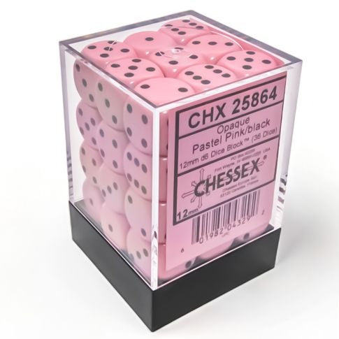 CHX25864: Opaque - 12mm D6 Opaque Pastel Pink w/black (36)