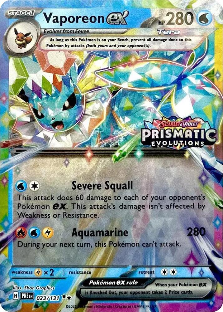 Vaporeon ex - 023/131 (Prismatic Evolutions Stamp) (PRE) Double Rare - Near Mint Holofoil