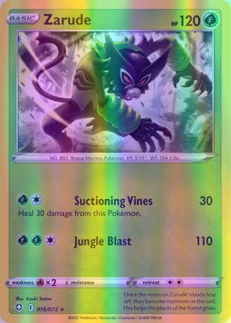 Zarude - 016/072 (SHF) Rare - Near Mint Reverse Holofoil