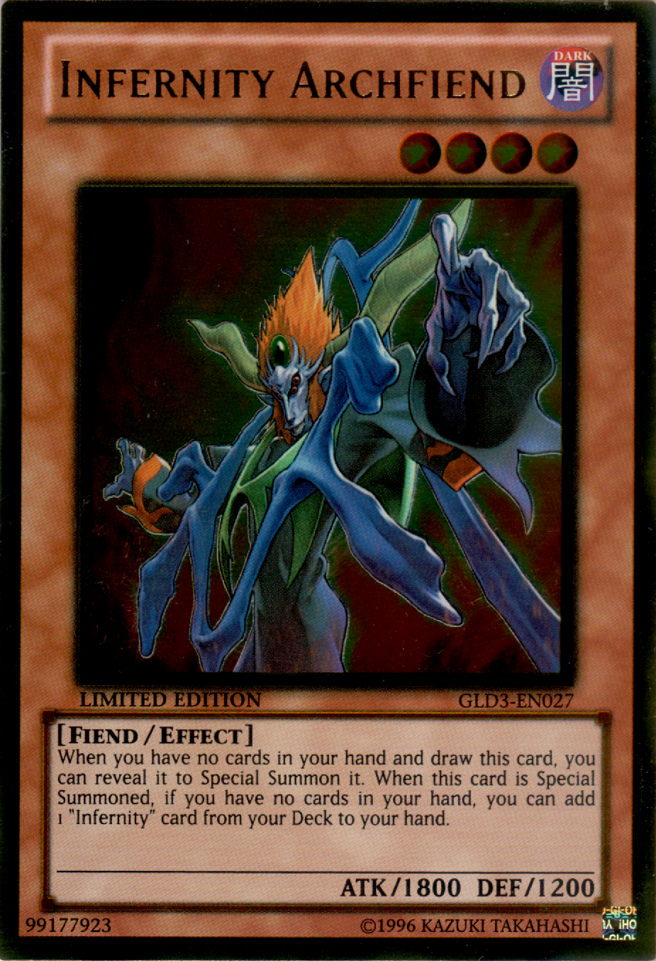 Infernity Archfiend (GLD3-EN027) Gold Ultra Rare - Near Mint Limited Edition