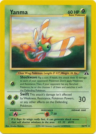 Yanma - 36/75 (N2) Rare - Unlimited Moderate Play