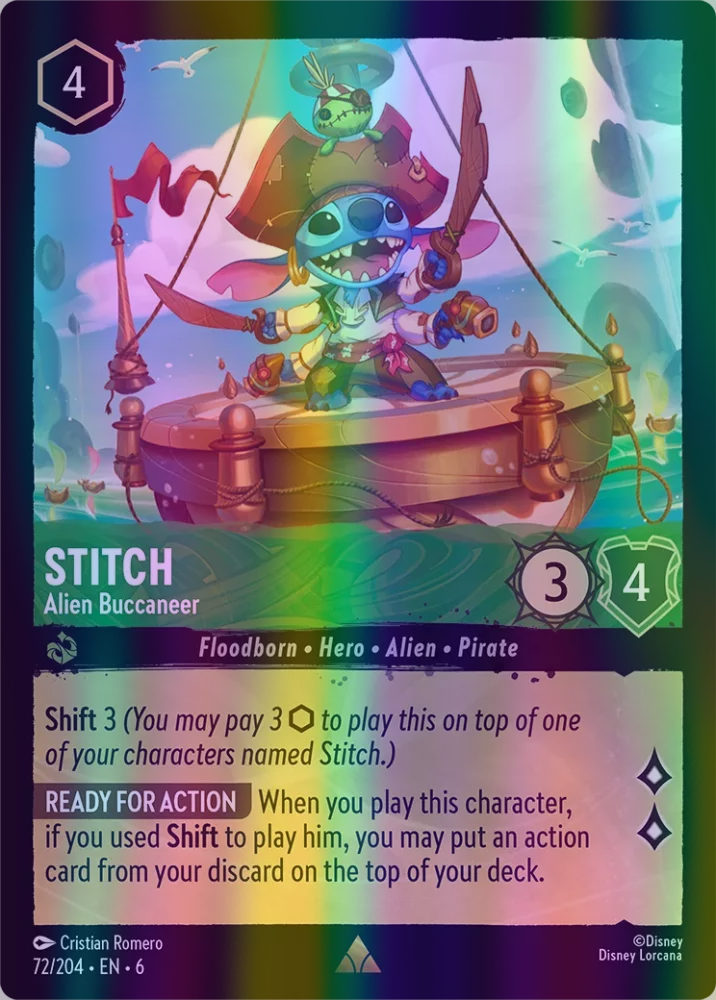 Stitch - Alien Buccaneer (Azurite Sea 072/204) Rare - Near Mint Cold Foil