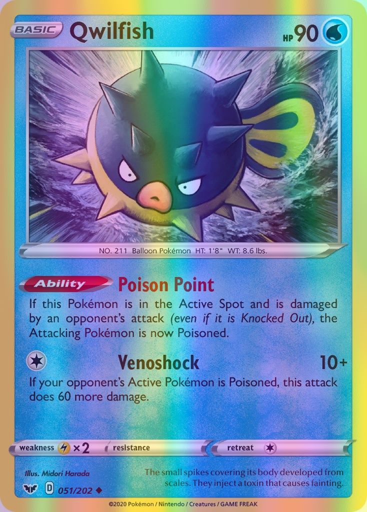 Qwilfish - 051/202 (SWSH01) Uncommon - Near Mint Reverse Holofoil