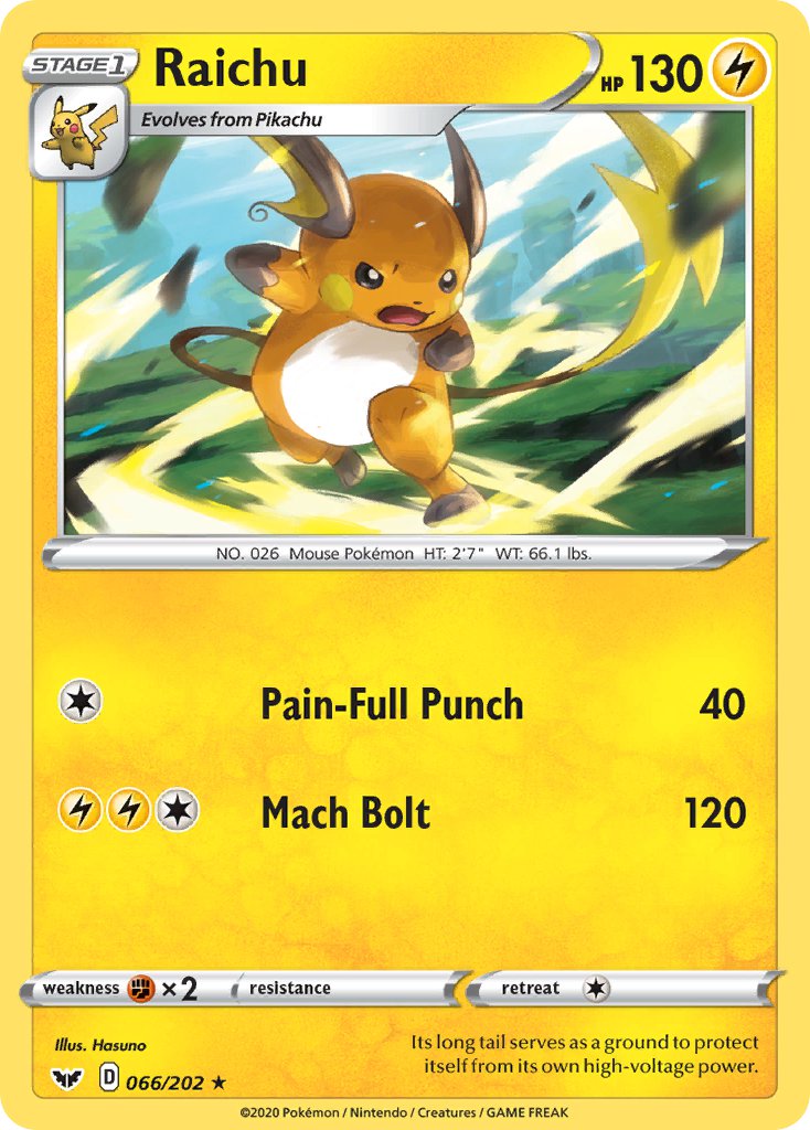 Raichu - 066/202 (SWSH01) Rare - Near Mint