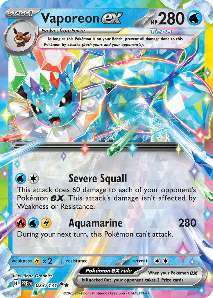 Vaporeon ex - 023/131 (PRE) Double Rare - Near Mint Holofoil