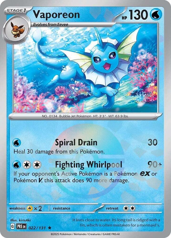 Vaporeon (Poke Ball Pattern) - 022/131 (PRE) Rare - Near Mint Holofoil
