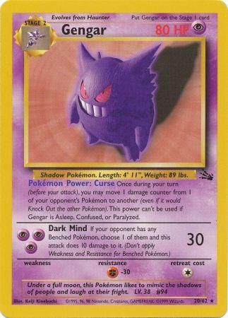 Gengar - 20/62 (FO) Rare - Moderate Play Unlimited
