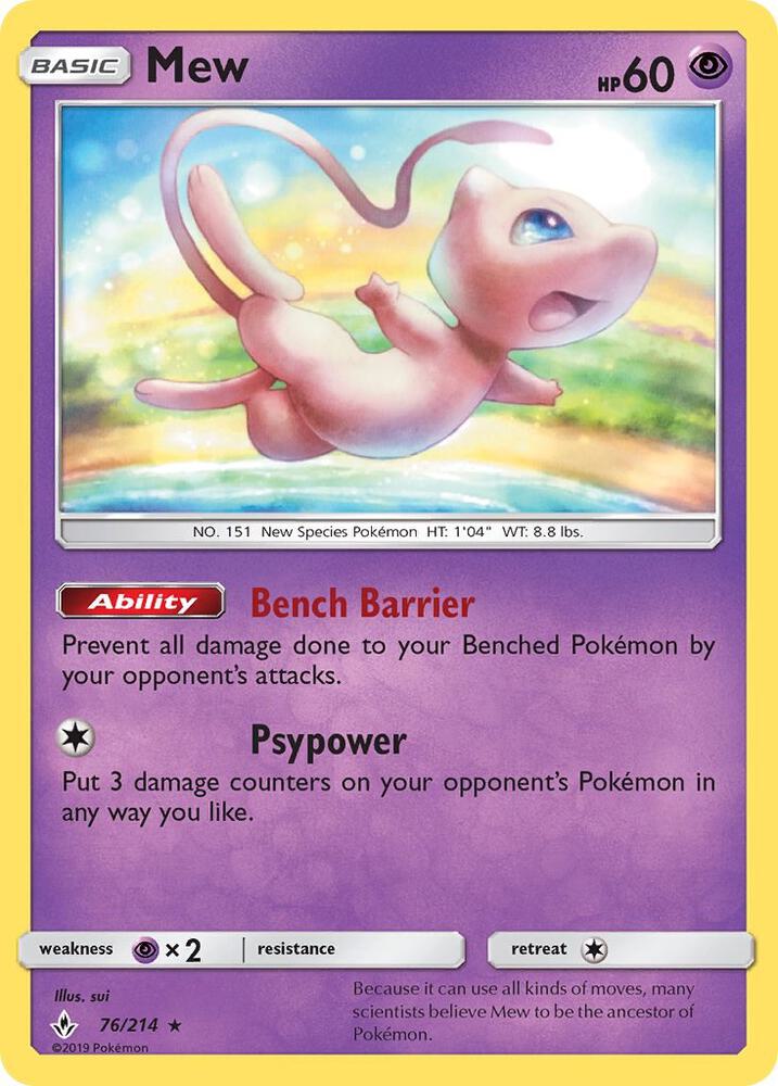 Mew - 76/214 (UNB) Rare - Near Mint Holofoil