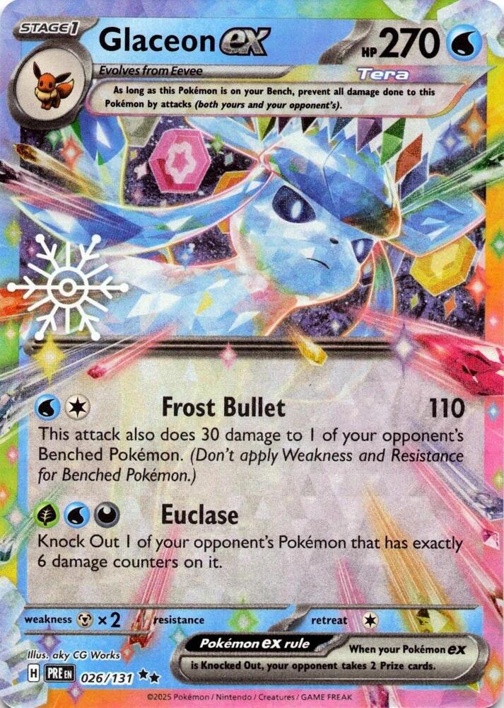 Glaceon ex - 026/131 (PRE) (Holiday Calendar) Double Rare - Near Mint Holofoil