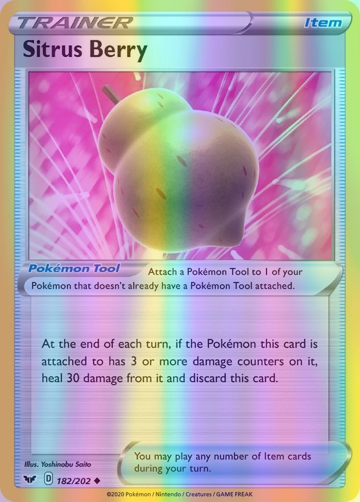 Sitrus Berry - 182/202 (SWSH01) Uncommon - Near Mint Reverse Holofoil