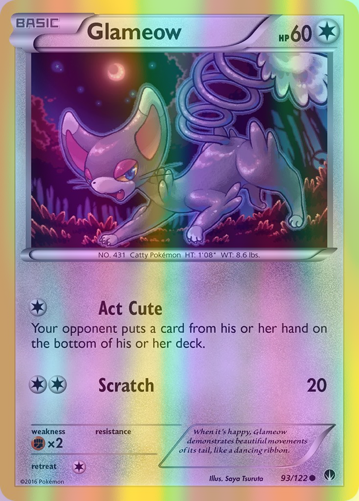 Glameow - 093/122 (BKP) Common - Near Mint Reverse Holofoil