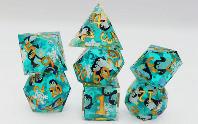 Playful Penguins: Sharp Edge Decal RPG Dice Set