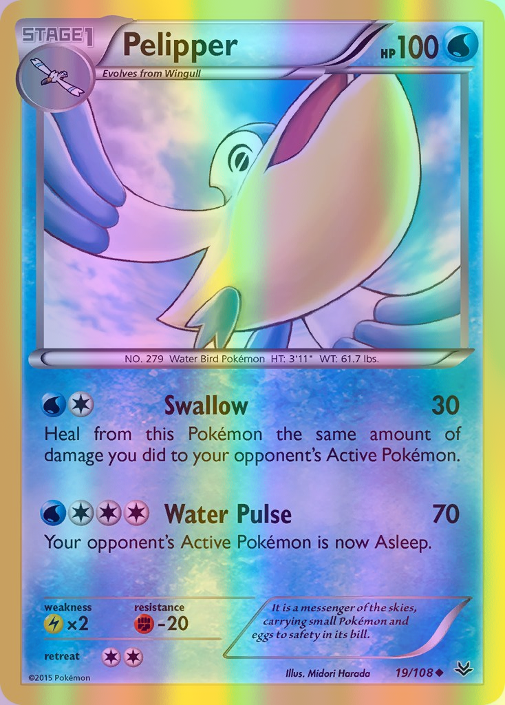 Pelipper - 019/108 (ROS) Uncommon - Near Mint Reverse Holofoil