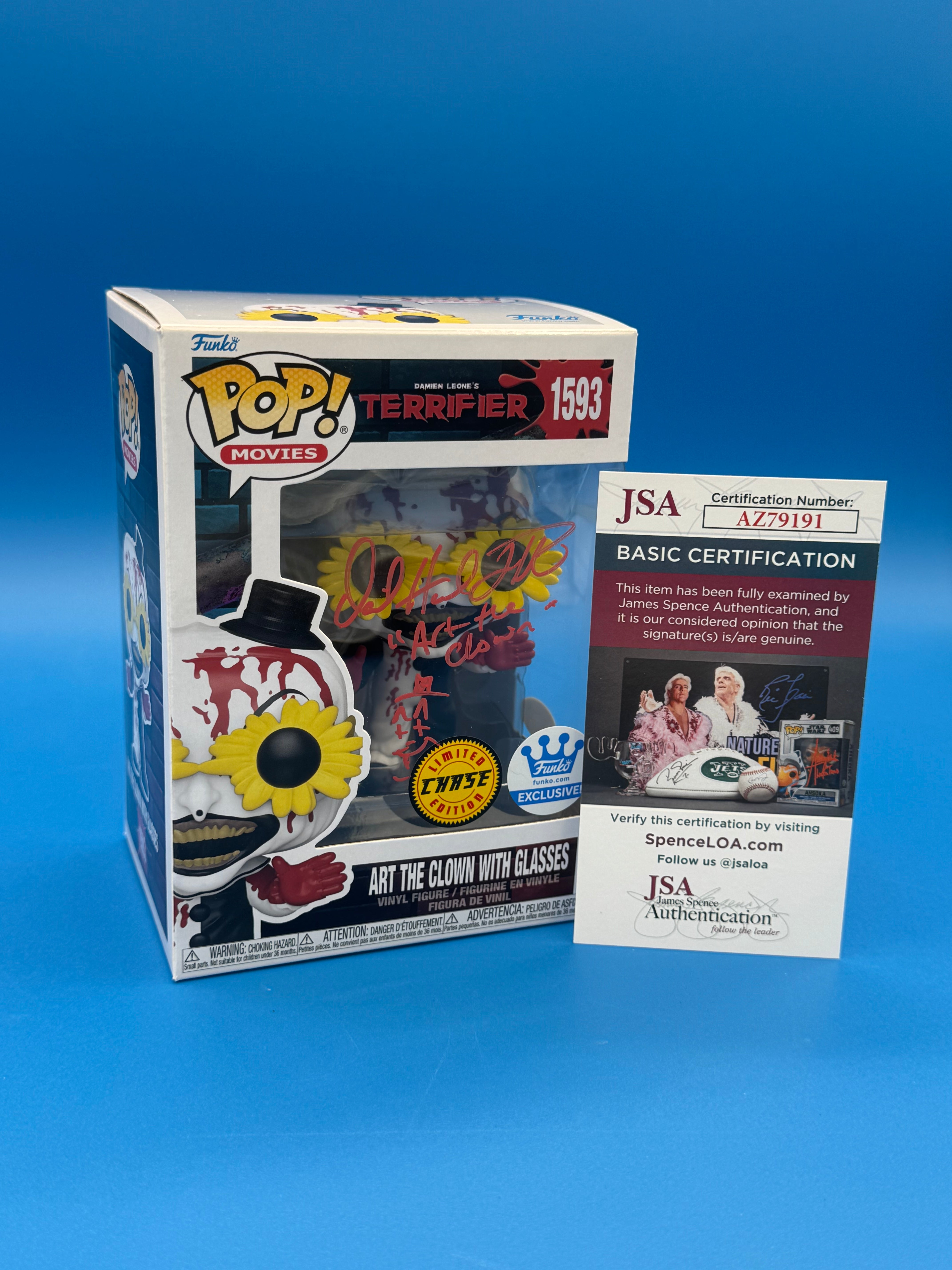POP Figure: Horror Terrifiers #1593 - Art the Clown with Glasses (Chase - Bloody) (JSA Signature AZ79191) (Signed by David Howard Thornton)