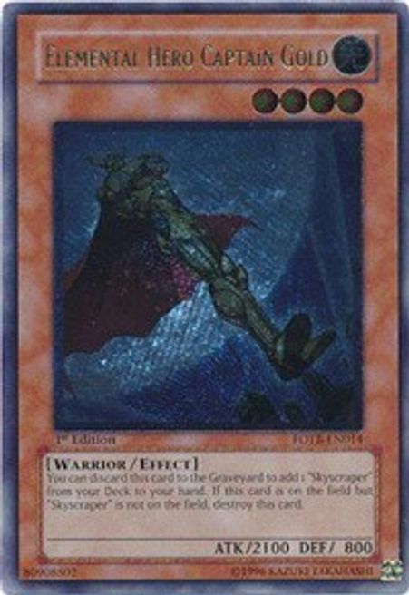 Elemental HERO Captain Gold (FOTB-EN014) Ulitmate Rare - Light Play 1st Edition