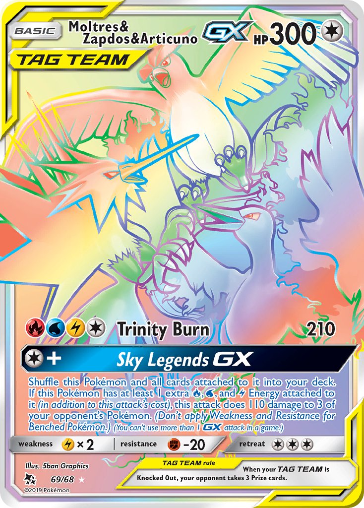 Moltres & Zapdos & Articuno GX - 69/68 (HIF) Secret Rare - Near Mint Holofoil
