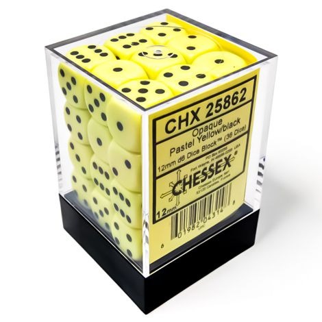 CHX25862: Opaque - 12mm D6 Opaque Pastel Yellow w/black (36)
