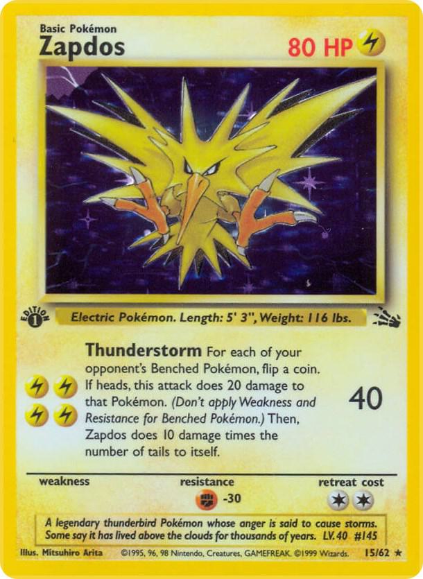 Zapdos - 15/62 (FO) Holo Rare - Damaged Unlimited Holofoil