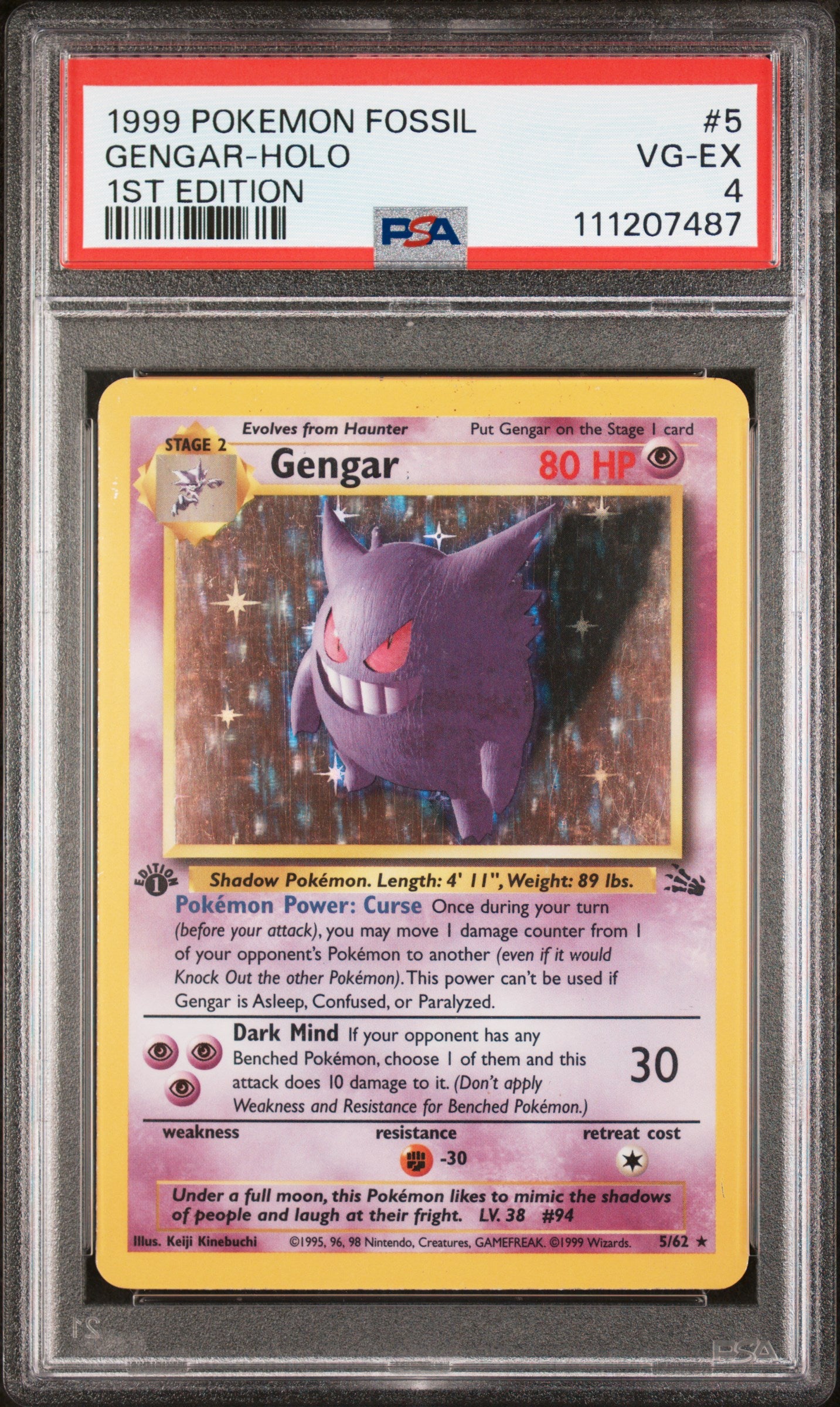 Gengar - 5/62 (FO) Rare - 1st Edition (Graded - PSA 4)