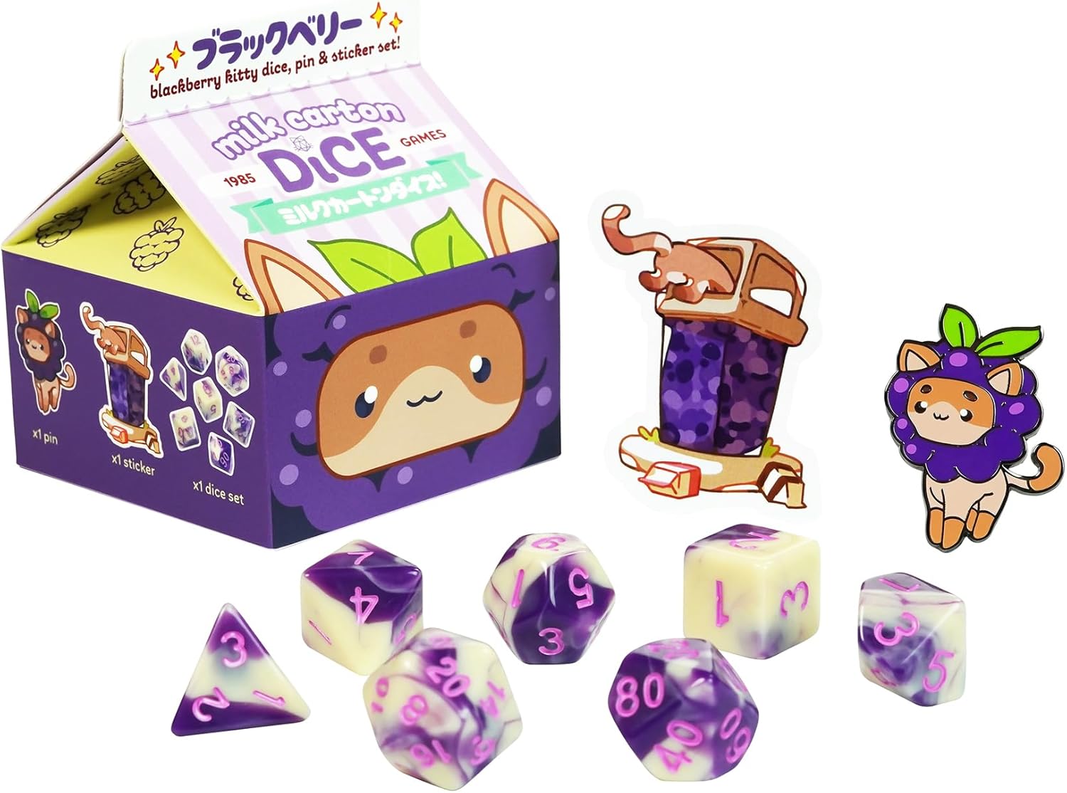 Milk Carton Kawaii Cat Dice: Fruit Meadows -