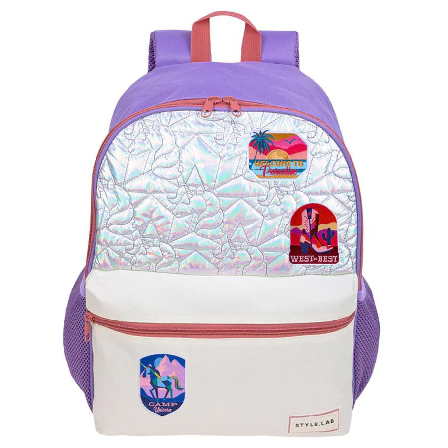 Sassy: Quilted Metallic Colorblock Backpack - Purple