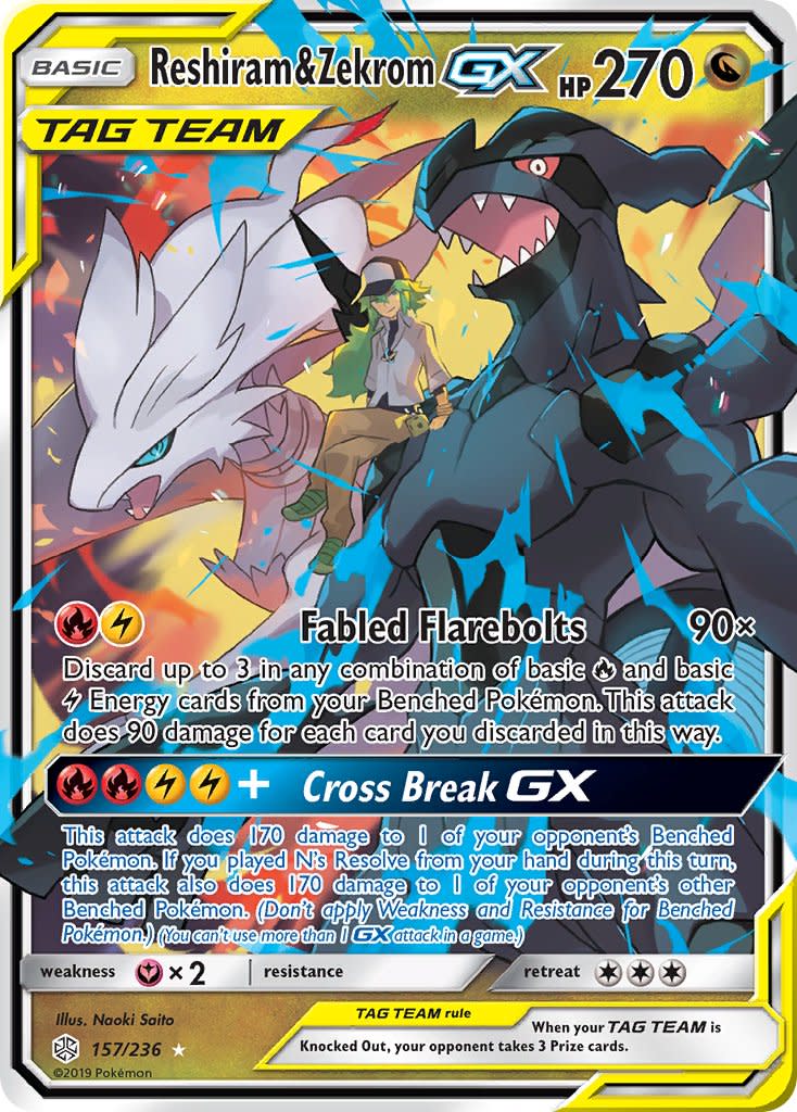 Reshiram & Zekrom GX - 157/236 (CEC) Ultra Rare - Damaged Holofoil