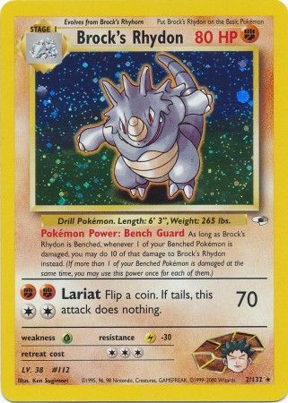Brock's Rhydon - 002/132 (G1) Holo Rare - Light Play Unlimited Holofoil