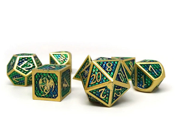 Dragon Scale Metal Dice - Acid Dragon Scales
