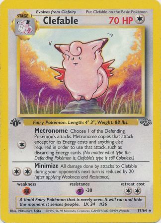Clefable - 17/64 (JU) Rare - Near Mint 1st Edition