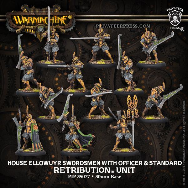 Warmachine: Retribution - House Ellowuyr Swordsmen with Officer and Standard, Unit w/ Command Attachment (12 Metal / Resin)