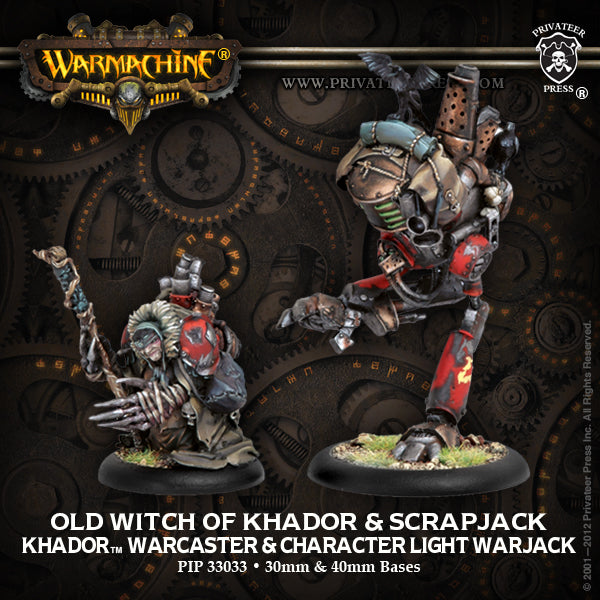 Warmachine: Khador -  Old Witch of Khador & Scrapjack, Warcaster & Character Light Warjack (2 Metal)