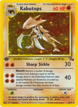 Kabutops - 09/62 (FO) Holo Rare - Light Play Unlimited Holofoil