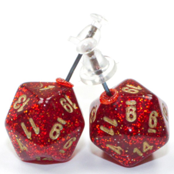 CHX54508: Stud Earrings - Glitter: Mini d20 Ruby (Pair)