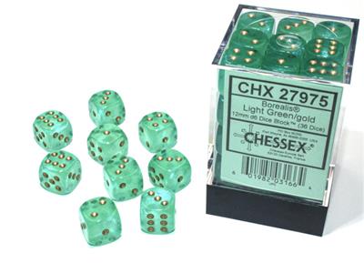 CHX27975: Borealis - 12mm D6 Light Green/Gold (Luminary) (36)