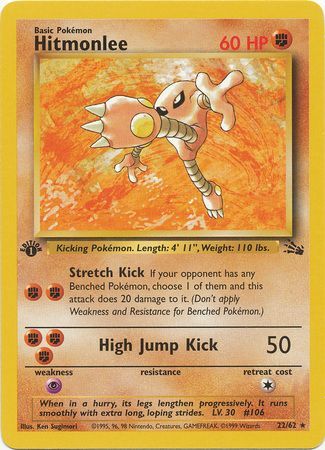 Hitmonlee - 22/62 (FO) Rare - Near Mint 1st Edition