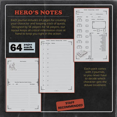 Dungeon Notes: 5E Players Journals 3 Pack  (Yellow)