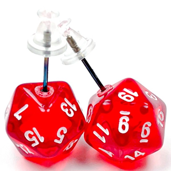 CHX54501: Stud Earrings - Translucent: Mini d20 Red (Pair)