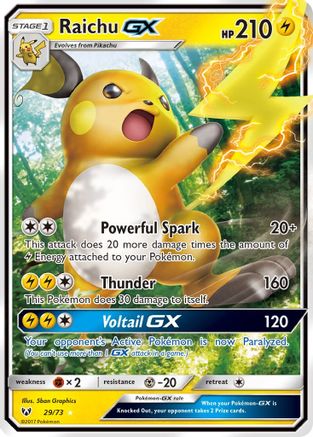Raichu GX - 29/73 (SHL) Ultra Rare - Near Mint Holofoil
